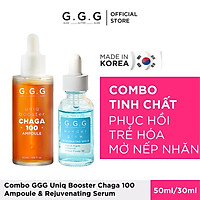 Combo Tinh Chất Phục Hồi, Trẻ Hóa Da, Mờ Nếp Nhăn GGG Uniq Booster Chaga 100 Ampoule & Rejuvenating 50ml & 30ml