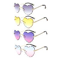 4pcs Vintage Heart-shaped Rimless Sunglasses Designer Tinted Lens Eyewear