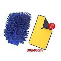 Bộ 2 Sản Phẩm Chăm Sóc Xe Chuyên Nghiệp Bao Tay Rửa Xe Kèm Khăn Lau