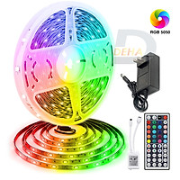 Bộ Đèn led dây dán RGB đổi màu 5M/ 10M/ 15M điểu khiển 44 phím chọn màu đứng yên, nhấp nháy, bóng 5050 strip light trang trí Tiktok dán tường, bàn máy tính, cửa hàng, quán cafe, chống nước bền đẹp- Chính hãng DEHA