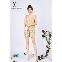 Đồ bộ mặc nhà – Bộ đồ ngủ nữ - Set đồ mặc nhà – Bộ đùi nữ mặc nhà – Bộ đũi mặc nhà áo tay bèo nhún, quần sooc Vicci DS.86 phối họa tiết hoa lá