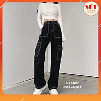 - Quần ống rộng suông dáng dài unisex,may chỉ nổi Chất Đẹp,mặc cực mát ,màu đen KAO19