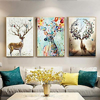 Bộ 3 tranh treo tường trên nền Canvas hiện đại phong cách Bắc Âu trang trí Phòng Khách, Phòng Ăn cỡ 40x60cm