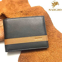 SAIGIO - Ví Ngang Da Bò Mềm Stripe Màu Đen, Size Lớn, Có Khóa Kéo