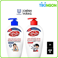 COMBO Nước rửa tay sạch khuẩn Lifebuoy Bạc Bảo Vệ 450g Sữa Dưỡng Ẩm 450g