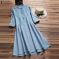ZANZEA Women Vintage Long Sleeve Shirt Dress Autumn A-Line Mini Dress Tops Plus
