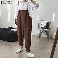 ZANZEA Women Cotton Strappy Bib Cargo Pants Dungaree Wide Legs Plain Overalls