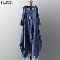 ZANZEA Plus Womens Plaid Check Casual Asymmetrical Shirt Dress Irregular Hem Midi Dress