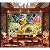 Tranh dán tường 3D Vải Lụa Rồng Bay