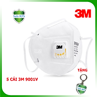Combo 5 cái khẩu trang 3M 9001V cao cấp , chính hãng , có van thở , kháng khuẩn , chống bụi siêu mịn PM2.5 , màu trắng , theo tiêu chuẩn : AS/NZS P2, EN 143:2000 , tặng móc treo khóa