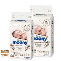 Combo 2 Bỉm - Tã dán Moony Natural size Newborn 63 miếng (Cho bé ~ 5kg)