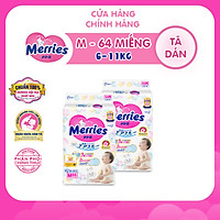 Combo 2 Tã/bỉm dán Merries size M - 64 miếng (Cho bé 6 - 11kg)