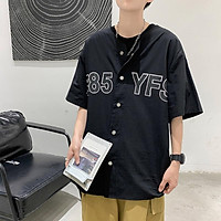 New real shot spot American embroidery baseball uniform short-sleeved cardigan loose casual hiphop street dance T-shirt round neck men's short-sleeved shirt