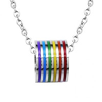 2X Stainless Steel Rainbow LGBT Lesbian Gay Pride Pendant Necklace Silver