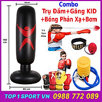 Trụ đấm bốc boxing bơm hơi tự đứng - bao cát đấm bốc boxing tự cân bằng phiên bản 5.0 tặng kèm găng tay boxing mma + bóng phản xạ boxing + bơm hơi + keo + miếng vá dự phòng