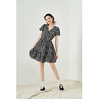 Mini nối tầng cổ chéo hoa xốp đen