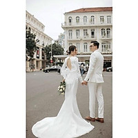 Quảng Châu Đầm maxi mặc cưới đuôi cá dài hở nơ lưng sang trọng TRIPBE T DRESS - size S/M/L -