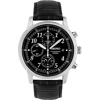 Seiko Men's SNDC33 Classic Black Leather Black Chronograph Dial Watch
