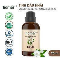 Tinh dầu thiên nhiên Hoa Nhài Homer - Dung tích 20ml / 100ml - Đạt chuẩn kiểm định cao cấp - An toàn cho sức khỏe - Đa công dụng