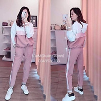 Bộ thể thao nữ thu đông có mũ màu hồng chất đẹp