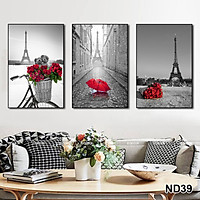 Tranh treo tường CAO CẤP 3 bức phong cách hiện đại MONSKY - Bắc Âu ND39A, In UV công nghệ Nhật Bản 3 lớp trực tiếp lên tấm FORMEX (Như tấm gỗ nguyên khối) kèm khung và đinh ghim móc treo, kích thước 20x30cm/bức