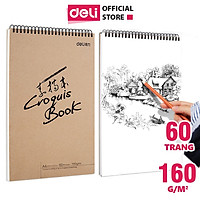 Sổ Vẽ Phác Thảo Deli 40 Trang - Gáy Lò Xo - Khổ Ngang A4/B5 - Giấy Định Lượng 100Gsm / 110Gsm - 7696 / 7697 / 73632