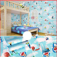 Giấy dán tường doremon bầu trời xanh có keo sẵn khổ 45cm, giấy decal dán tường doremon phòng ngủ cho bé -