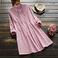 ZANZEA Women Casual Plus Size Long Sleeve Stripe Sundress Office OL Work Shirt Dress