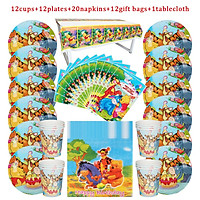 57 Cái/lốc Dùng Một Lần Bộ Đồ Ăn Disney Winnie The Pooh Đảng Trẻ Em Đĩa Giấy Sinh Nhật + Tặng Cốc + Khăn + Tặng Túi + Khăn Trải Bàn Tiếp Liệu