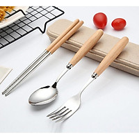 Bộ Thìa Đũa Cá Nhân Văn Phòng 3 Món Lúa Mạch Chất Liệu Inox 304 Không Rỉ Kèm Hộp- Hàng Loại 1 - Chính Hãng MINIIN