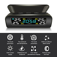 Car TPMS Tire Pressure Monitoring System Car Wireless Solar Charging Alarm System TPMS with Clock, Auto Backlight &