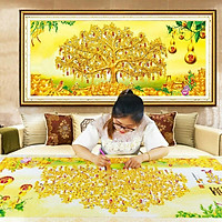 Tranh đính đá PHÁT TÀI THỊNH VƯỢNG CÂY TIỀN VÀNG YN2098(100×50cm )