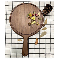 Khay tròn gỗ óc chó - đựng Pizza, trang trí - kích thước D25cm có tay cầm dài 14cm
