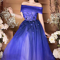 Quảng Châu Đầm dự tiệc bẹt vai lưới phối màu kết cườm ALVIN.MALL - size M/L (kèm ảnh/video t