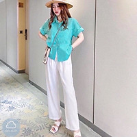 áo sơ mi nữ cộc tay xắn màu xanh mềm mát