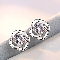 Bông Tai nữ Tráng bạc 925 Biểu Tượng Cỏ 4 Lá Đính Đá Thời trang Phong cách Nhật Bản
