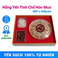 Hồng Yến tinh chế Hòn Mun làm sạch - 100g/1 hộp. Có màu hồng cam tự nhiên. Tặng kèm đường phèn, táo đỏ xịn. Bổ sung Amino Acid và các khoáng chất tốt cho phụ nữ mang thai, mẹ cho con bú, trẻ em trên 12 tháng tuổi, người mới ốm dậy....