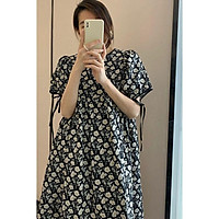 Đầm Hoa Tay Phồng Chiết Eo Phong Cách Retro Cho Nữ
