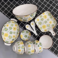 Bộ bát đĩa sứ, bộ đồ ăn hoa hướng dương (13 sản phẩm) giá chỉ 849k - Gốm Sứ Huấn Hải