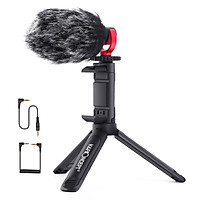 K&F CONCEPT Video Vlog Kit with Cardioid Microphone Noise Reduction Phone Holder Extendable Tripod Shock Mount Fur