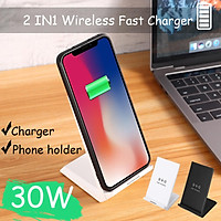 30W Double coil Qi Wireless Fast Charger Vertical Quick Charging Bracket High Power Docking Stand For mate30 pro/mi9 pro