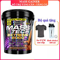 Combo Sữa tăng cân MASS TECH EXTREME 2000 của MuscleTech hương chocolate thùng 10kg hỗ trợ tăng cân tăng cơ nhanh cho người gầy kén ăn, khó hấp thu, khó tăng cân & Bình lắc 600 ml (Màu Ngẫu Nhiên) & Áo Gym size M