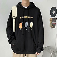 3 Colours【M-5XL】Fashion “Cat” Printing Hoodie Men Oversize Loose Sweatshirt Windbreaker Hooded T-shirt