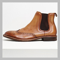 Giày boot da nam Cao cổ Phong cách Chelsea Kiểu mũi giày Đóng lỗ Wingtip cổ điển Màu nâu đậm và Màu Tan