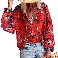 Women Ladies Flower print Blouses Fashion Ladies Chic V Neck Casual Long Sleeve Shirt Tops Blouse blusas mujer de moda