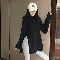 Áo Thun Nữ Tay Dài Màu Trơn Xẻ Tà Thời Trang