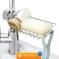 Giá để giẻ rửa bát, nước rửa chén đa năng chất liệu Inox 304 sáng bóng không han gỉ, kích thước 17x10.2x6.5cm - Tặng kèm 4 khăn lau chén bát, lau nhà bếp siêu thấm hai mặt loại xịn
