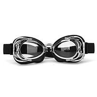 Helmet Eyewear Goggles Motorcycle Bike Vintage Pilot Biker Black Lens Anti-Fog (Sliver Frame)