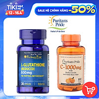 Combo viên uống trắng da L-Glutathione 500mg (30 viên) và vitamin C 1000mg (100 viên nhộng)