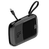 Pin sạc dự phòng mini hỗ trợ sạc nhanh 15W 10.000 mAh 2 cổng USB và 1 cổng Type-C Hiệu Baseus Qp-pow kèm dây lightning cho iPad Samsung Huawei Xiaomi Oppo LG Nokia (Sạc nhanh 3A, siêu nhỏ gọn, Output 2 port USB & 1 port Type-C, công suất 15W, LED báo dung lượng) - Hàng nhập khẩu